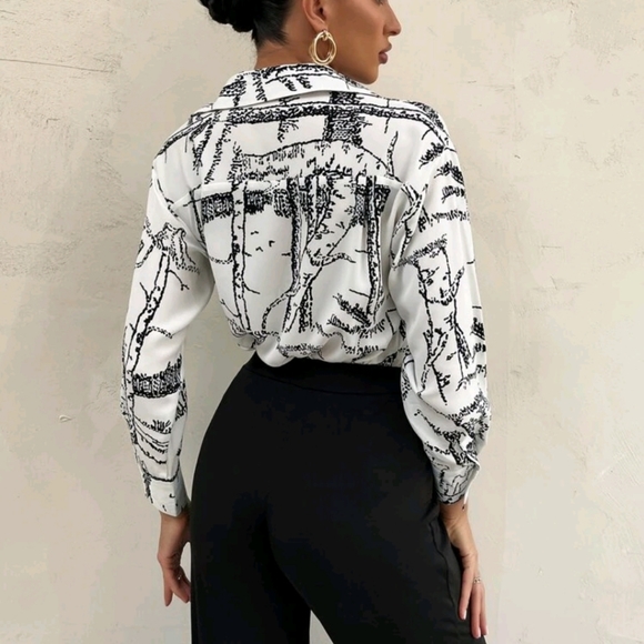 Graphic Print Button Front Blouse - Picture 2 of 7